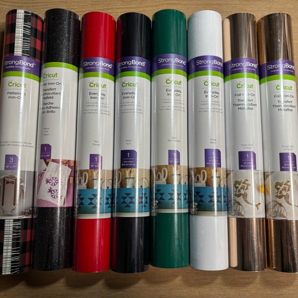 Cricut Other - Cricut Vinyl Rolls - Black, Red, Blue, Green, White, Gold